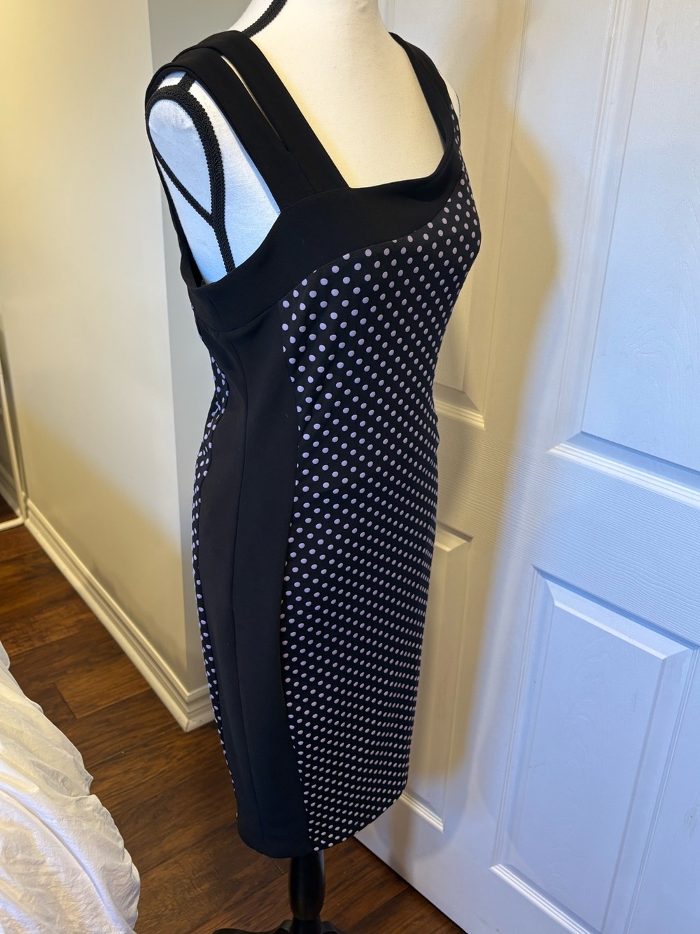 Frank Lyman Black Lilac Polka Dot Bodycon Dress Size 8